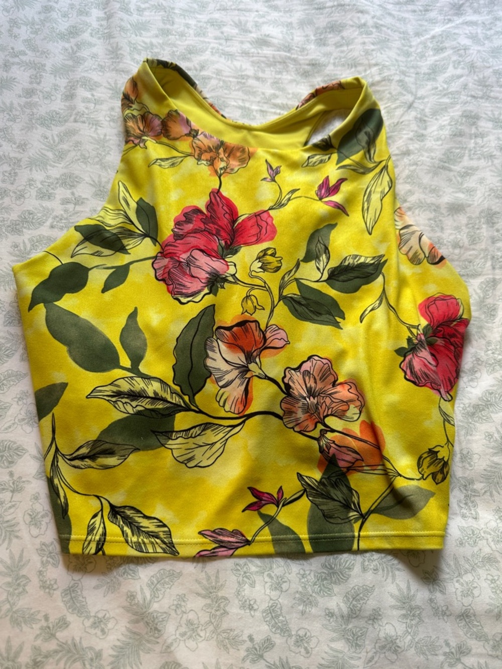 Athleta Yellow Floral High-Neck Crop Top